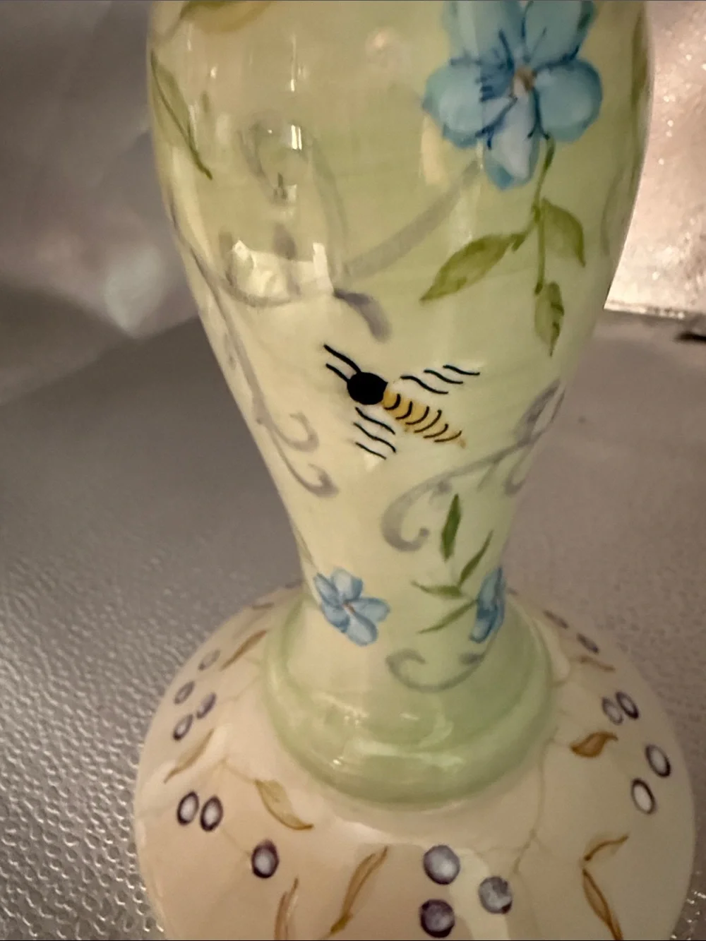 Hand-Painted Floral Ceramic Pillar Candle Holder in Beautiful Pastels